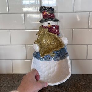 Ceramic Snowman Tree Holiday Divided Veggie Chip and Dip Platter Bowl